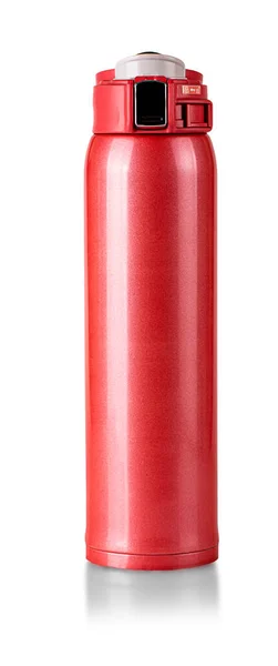 Bouteille Thermo rouge isolée sur fond blanc avec chemin de coupe — Photo