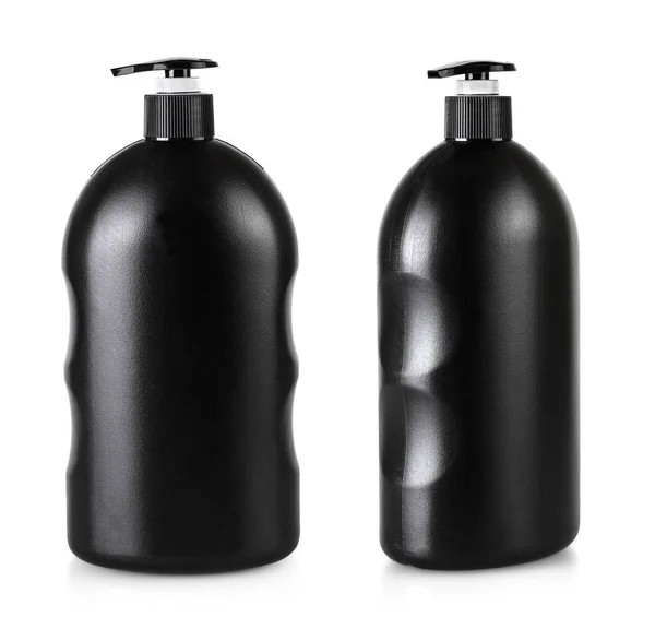 Bottiglia cosmetica nera con pompa isolata su sfondo bianco — Foto Stock