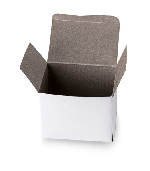 Відкрита біла картонна коробка ізольована на білому тлі — стокове фото