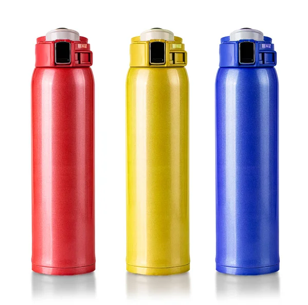 Colored Thermo bottle isolated on white background with clipping path — 图库照片