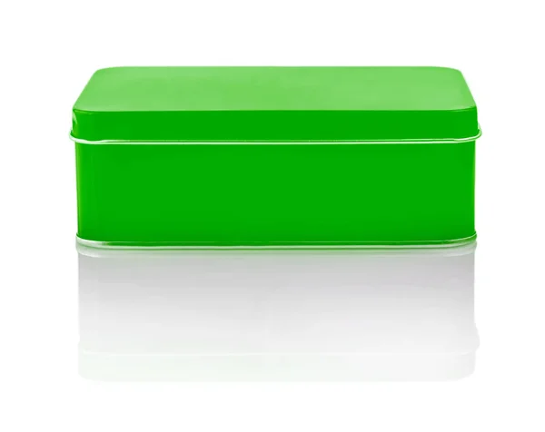 Chiuso vuoto scatola di metallo verde primo piano izolated su sfondo bianco — Foto Stock
