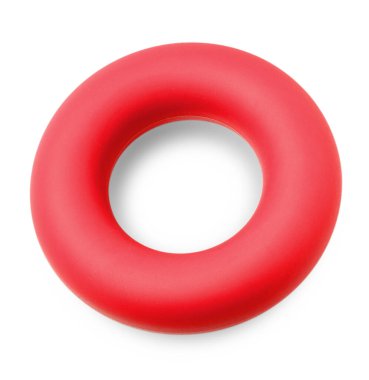 Beyaz arka plana oyulmuş kırmızı karpal genişletici.