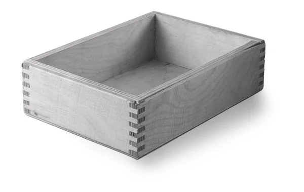 Caja de madera aislada sobre fondo blanco. Enfoque selectivo —  Fotos de Stock