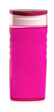 Beyaz arka plan üzerinde izole kırmızı şampuan şişesi