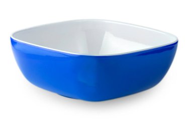 Mavi boş salata kasesi beyaz arka planda izole