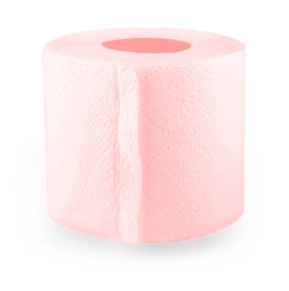 Red simple roll of toilet paper on a white background — Stock Photo, Image