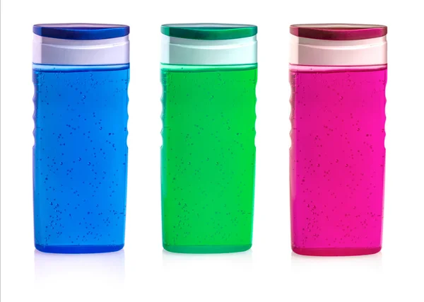 Set von colored Shampoo-Flasche isoliert auf weißem Hintergrund — Stockfoto