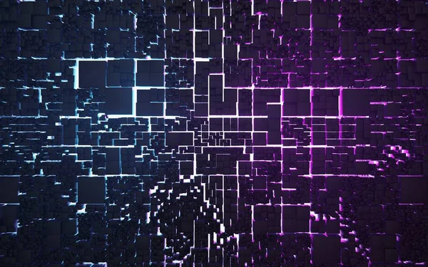 Рендеринг Cube Абстрактный Технологический Фон Цветным Ярким Освещением Кубом Футуристические — стоковое фото