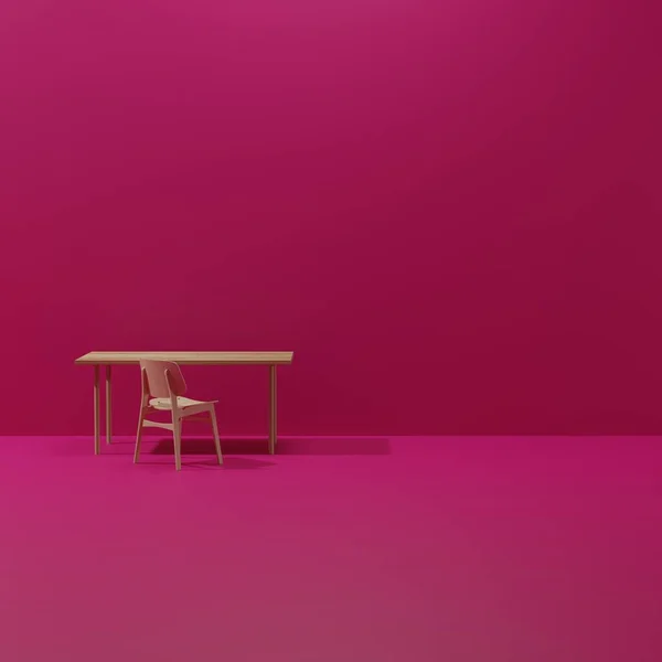 modern minimal table set with chairs. mock up minimal interior design concept with copy space 3d rendering 3d illustration.