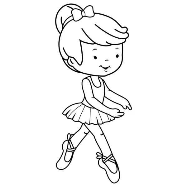 Little Ballet Dancer Girl Vector Black White Coloring Page — Stock Vector