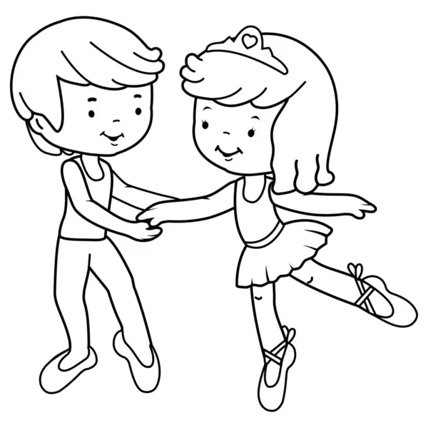 Petits Garçons Filles Danseurs Ballet Coloriage Vectoriel Noir Blanc — Image vectorielle