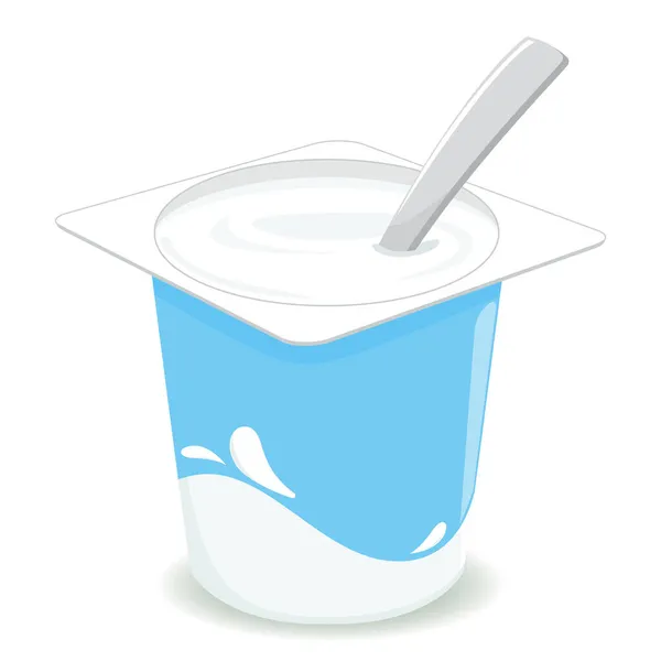 Nádoba Jogurt Lžící Vektorová Ilustrace — Stockový vektor