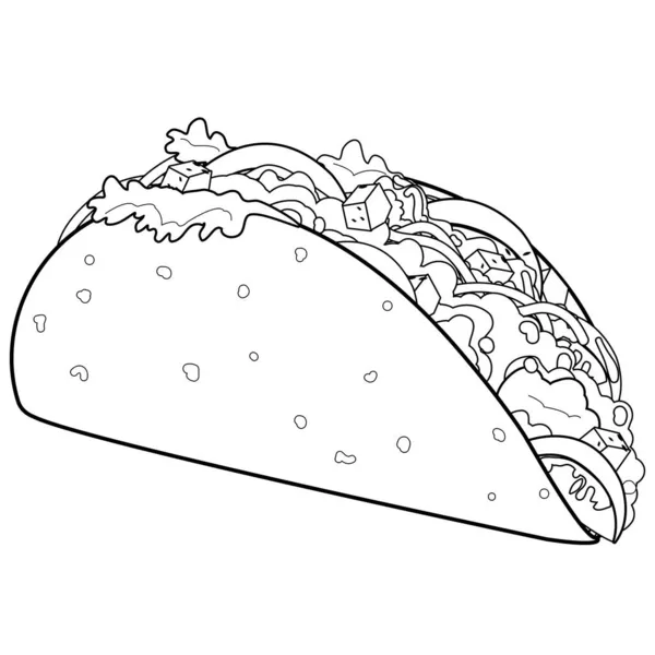 Taco Mexicain Coloriage Vectoriel Noir Blanc — Image vectorielle