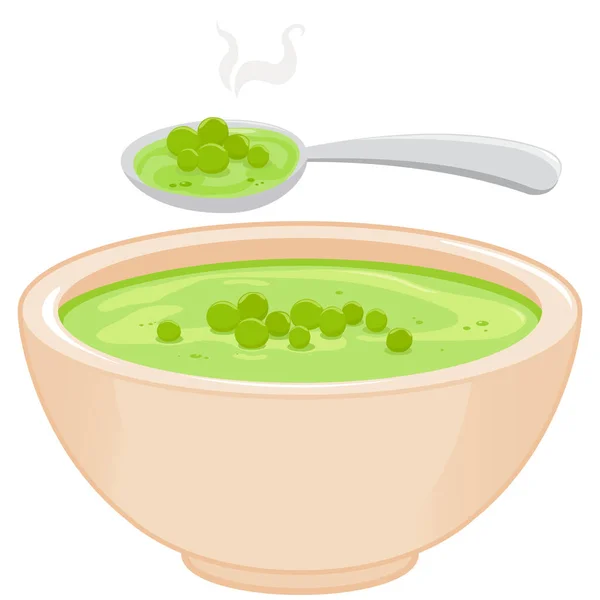 Bowl Pea Soup Spoon Vector Illustration — Stock Vector