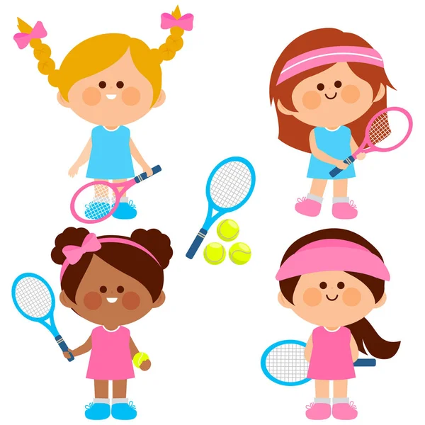 Meisjes Tennisspelers Vectorillustratie — Stockvector