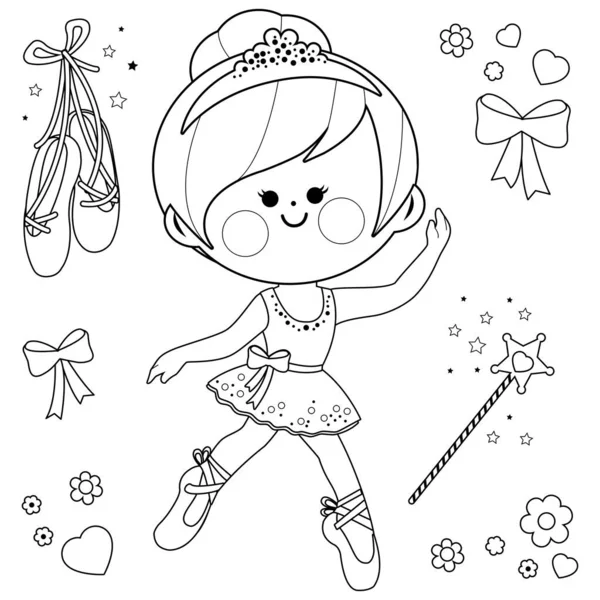 Hermosa Bailarina Vector Blanco Negro Para Colorear Página — Vector de stock