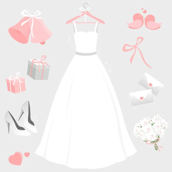 Hermoso Vestido Novia Conjunto Ilustración Vectorial — Vector de stock