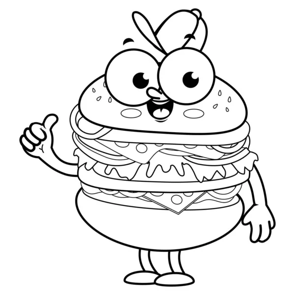 Carácter Hamburguesa Vector Blanco Negro Para Colorear Página — Archivo Imágenes Vectoriales