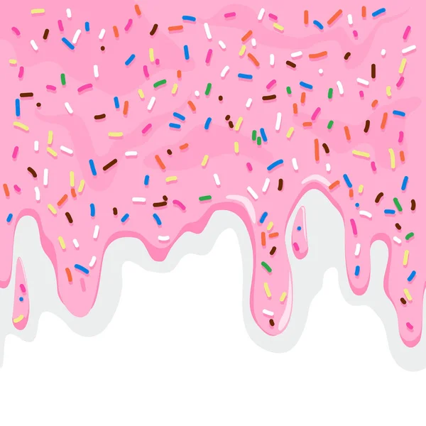 Smelten Roze Crème Glazuur Met Kleurrijke Hagelslag Witte Achtergrond Vectorillustratie — Stockvector
