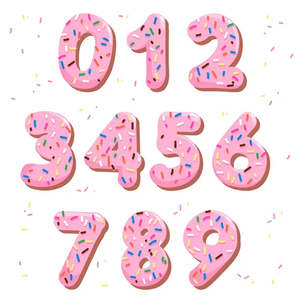 Roze Taart Nummers Met Kleurrijke Hagelslag Vectorillustratie — Stockvector