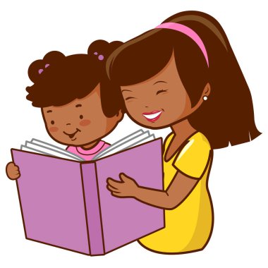 Anne ve çocuk kitap okuyor. Vektör İllüstrasyonu