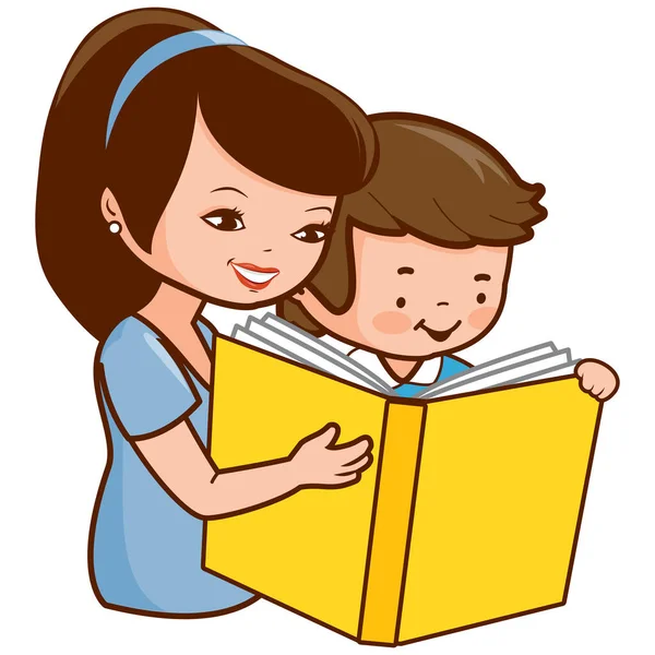 Matka Dziecko Czytają Książkę Ilustracja Wektora — Wektor stockowy