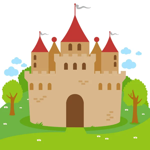 Château Dans Beau Paysage Avec Des Arbres Illustration Vectorielle — Image vectorielle