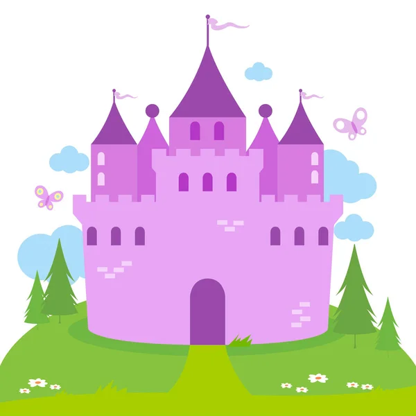 Château Dans Beau Paysage Avec Des Arbres Illustration Vectorielle — Image vectorielle