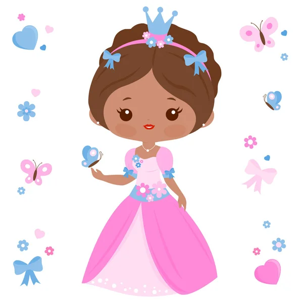 Schöne Prinzessin Mit Einem Hübschen Kleid Vektor Illustrationsset — Stockvektor