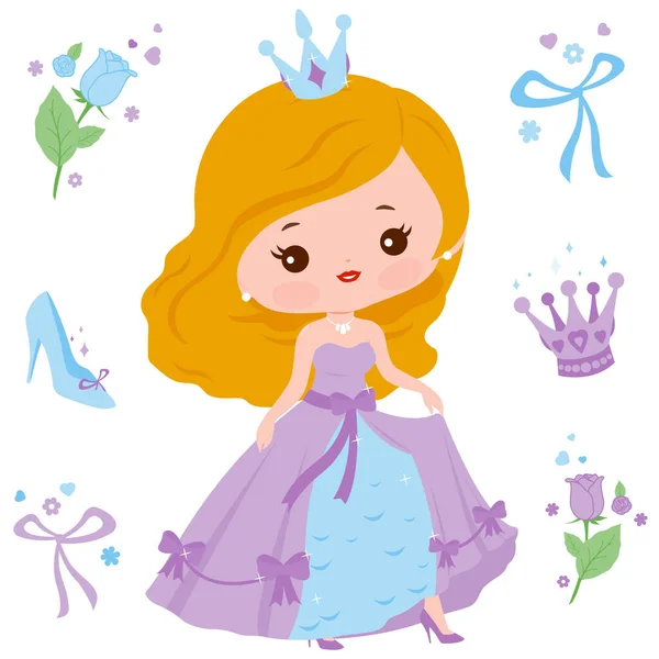 Princesa Bonita Com Vestido Bonito Conjunto Ilustrações Vetoriais — Vetor de Stock