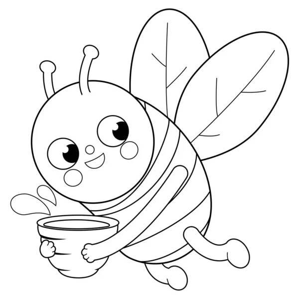 Пчела Мёдом Векторная Черно Белая Раскраска — стоковый вектор