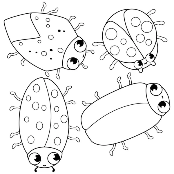 Cartoon Bugs Collection Vector Black White Coloring Page — ストックベクタ