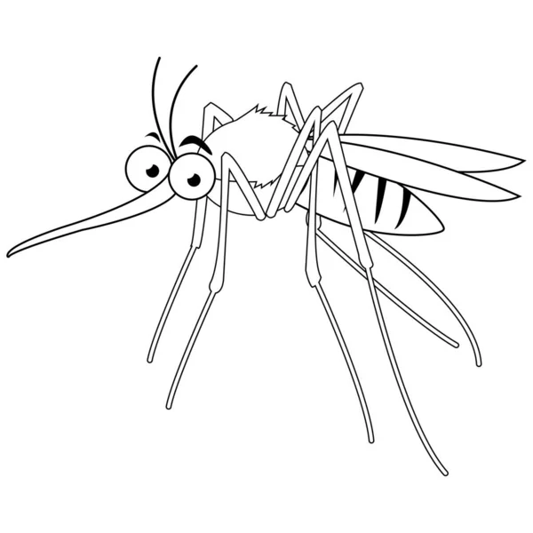 Cartoon Mosquito Vector Black White Coloring Page — Vector de stock