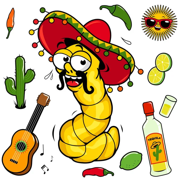 Mariachi Tequila Worm Collection Mexicaine Jeu Illustrations Vectorielles — Image vectorielle