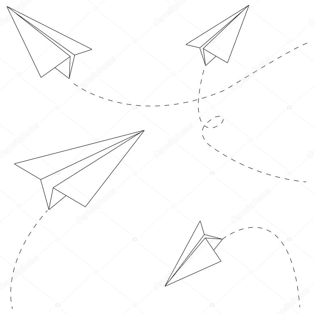 Paper airplanes flying in the school classroom. Vector black and white coloring page