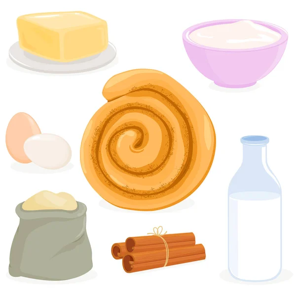 Tarçınlı Çörek Tarifi Tarçınlı Çörek Için Malzemeler Vektör Illüstrasyonu — Stok Vektör