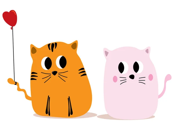 Desenhos Animados Bonitos Com Dois Gatos Com Humor Romântico Cauda — Fotografia de Stock