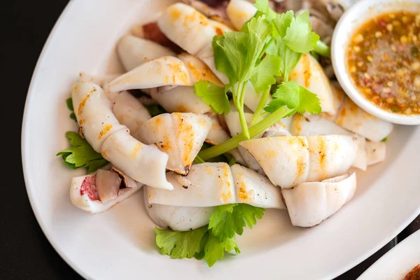 Grilled Fresh Squid Close Thai Food Grilled Fresh Squid White — 스톡 사진