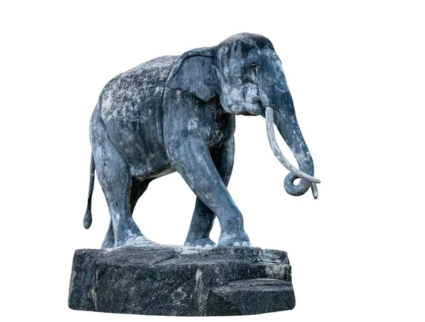 Isolado Escultura Antiga Elefante Corpo Inteiro Vista Lateral Pedra Resistida — Fotografia de Stock