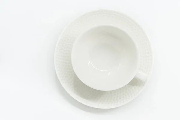 Piękny Pusty Biały Kubek Herbaty Lub Kawy Ładny Wzór Tekstury — Zdjęcie stockowe
