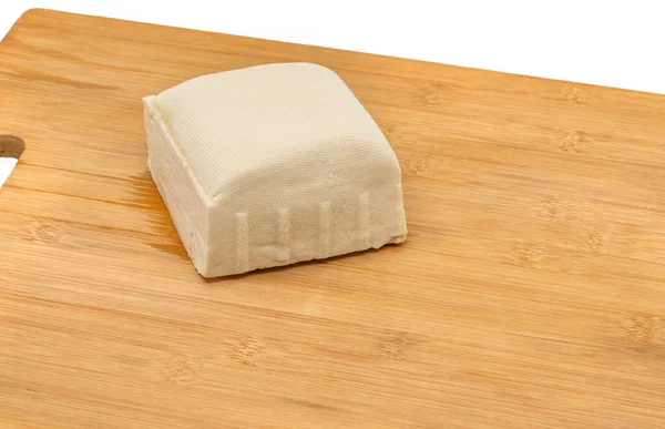 Chiudere Una Ditta Tofu Tagliere Legno Bianco Ditta Tofu Medio — Foto Stock