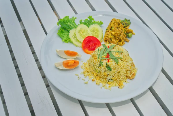 Green Curry Fried Rice Plate Thailand Food Spicy Fried Rice — Stok Foto