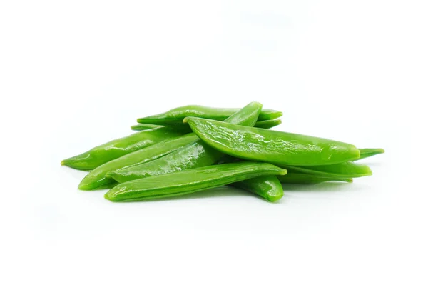 Isolated Small Pile Streamed Sweet Snap Peas White Background Front — Stock Photo, Image