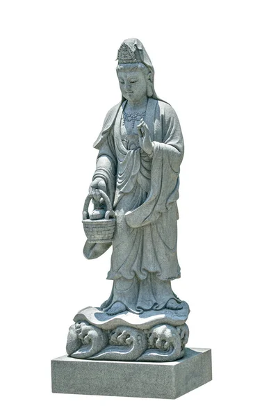 Sculpture Pierre Isolée Panier Retenue Guan Yin Pour Décoration Jardin — Photo