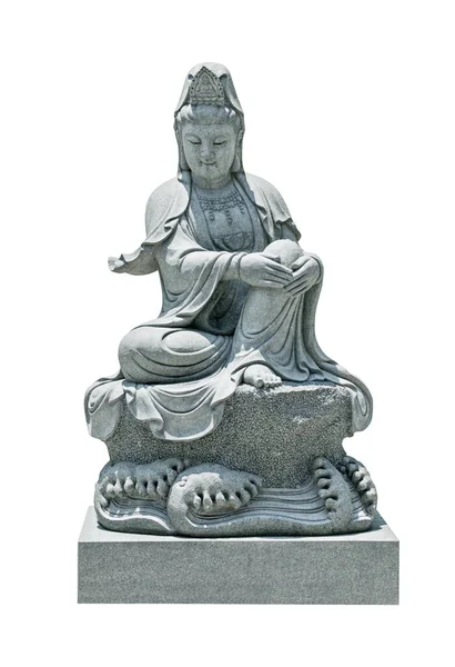 Escultura Piedra Aislada Guan Yin Sentado Para Decoración Del Jardín — Foto de Stock