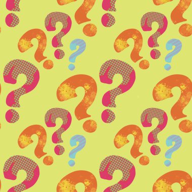 Question marks seamless pattern, multi-color design of question marks pattern, hand-drawn, modern style pattern.
