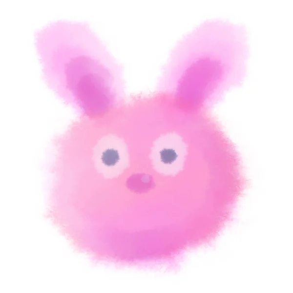 Isolated Cute Fluffy Pink Rabbit White Background Hand Drawn Character — Stock Photo, Image