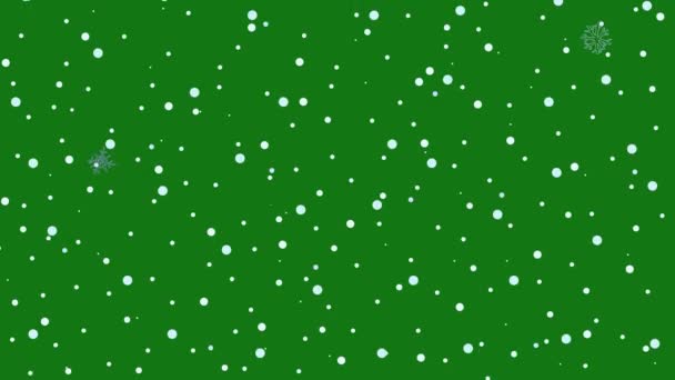 Video Animation Falling Snowflakes Snowfall Green Background Decoration Winter — Stockvideo