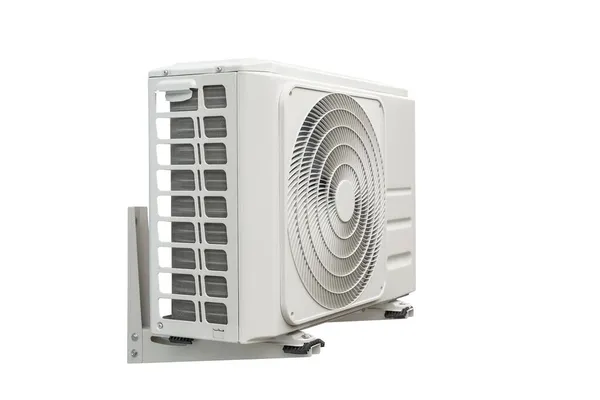 冷凝器的空调系统隔离在白色与剪切路径 安装在墙上的冷凝器 — 图库照片