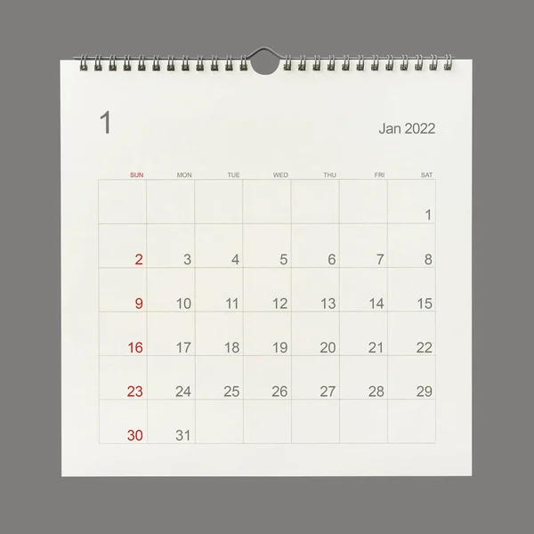 Janvier 2022 Page Calendrier Sur Fond Blanc Contexte Calendrier Pour — Photo